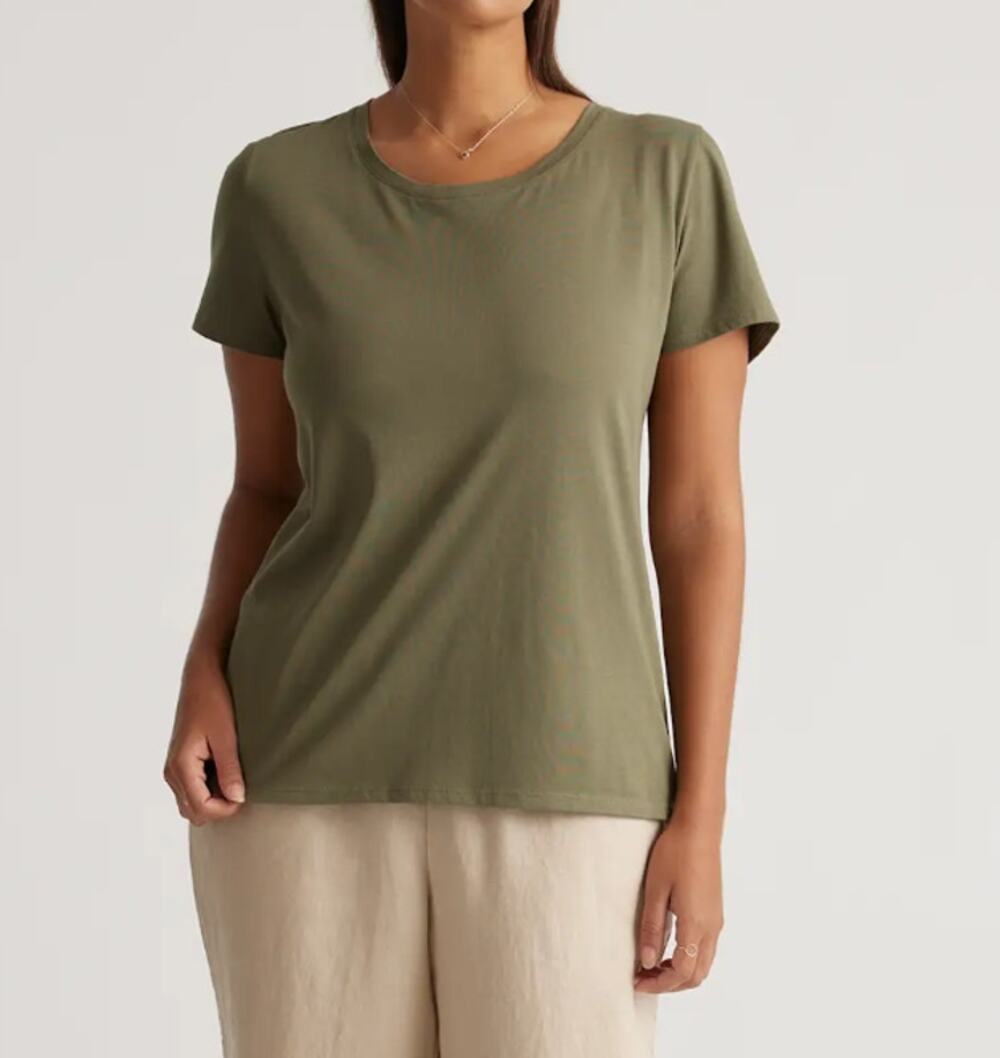 NWOT Quince Dark Olive Cotton Modal Scoop Neck Tee (S)